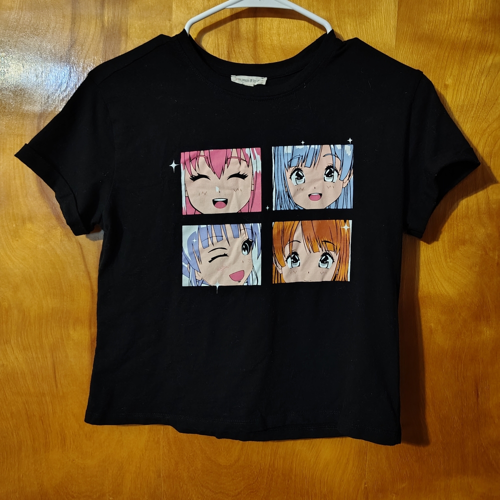 Anime Graphic Girls T-Shirt - Black Size 16 XL